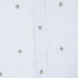 Gucci Blue and White Checked Bee Embroidered Button Front Long Sleeve Shirt L