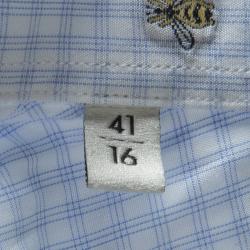 Gucci Blue and White Checked Bee Embroidered Button Front Long Sleeve Shirt L