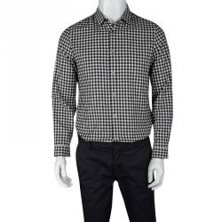 Gucci Monochrome Gingham Checked Cotton Long Sleeve Button Front Shirt M