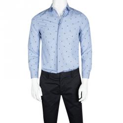 Gucci Blue Checked Floral Printed Cotton Long Sleeve Cambridge Shirt S