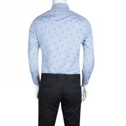 Gucci Blue Checked Floral Printed Cotton Long Sleeve Cambridge Shirt S