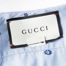 Gucci Blue Checked Floral Printed Cotton Long Sleeve Cambridge Shirt S