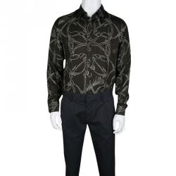 مملوكة مسبقًا قميص غوتشي قصة مكسمة أكمام طويلة حرير طباعة هورسبيت بني M