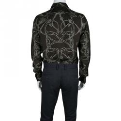 مملوكة مسبقًا قميص غوتشي قصة مكسمة أكمام طويلة حرير طباعة هورسبيت بني M