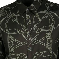 مملوكة مسبقًا قميص غوتشي قصة مكسمة أكمام طويلة حرير طباعة هورسبيت بني M