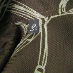 مملوكة مسبقًا قميص غوتشي قصة مكسمة أكمام طويلة حرير طباعة هورسبيت بني M