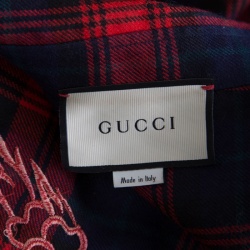 Pre Owned قميص غوتشي صوف كاروهات أحمر تارتان و تطريز دراغون XL
