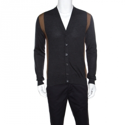 Gucci Dark Grey Wool and Cashmere Blend Button Front Colorblock Cardigan M