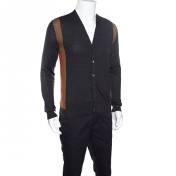 Gucci Dark Grey Wool and Cashmere Blend Button Front Colorblock Cardigan M