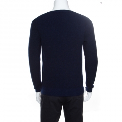 Gucci Dark Blue Textured Wool V Neck Sweater M