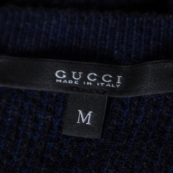 Gucci Dark Blue Textured Wool V Neck Sweater M