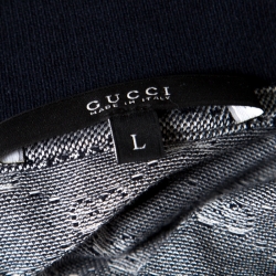 Gucci Navy Blue and White Monogram Jacquard Knit Polo T-Shirt L