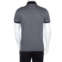 Gucci Navy Blue and White Monogram Jacquard Knit Polo T-Shirt L