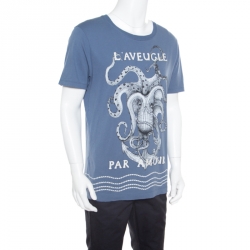 Pre Owned تي شيرت غوتشي لو أفوغيل بار أمور ازرق طباعة أخطبوت M