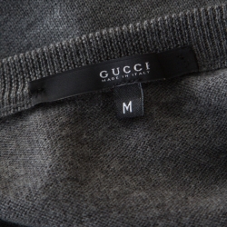 Gucci Grey Rib Knit Wool V Neck Long Sleeve Pullover M