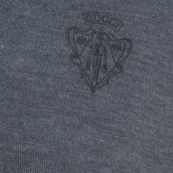 Gucci Grey Rib Knit Wool V Neck Long Sleeve Pullover M