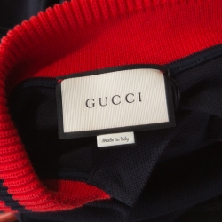 مملوكة مسبقًا Gucci Navy Blue Cotton Pique Embroidery Patch Detail Polo T Shirt M 