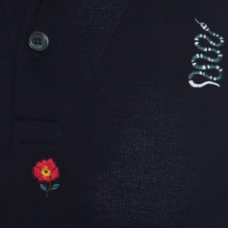 مملوكة مسبقًا Gucci Navy Blue Cotton Pique Embroidery Patch Detail Polo T Shirt M 