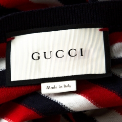 Gucci Red White Navy Striped Wool V Neck Sweater L