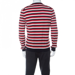 Gucci Red White Navy Striped Wool V Neck Sweater L