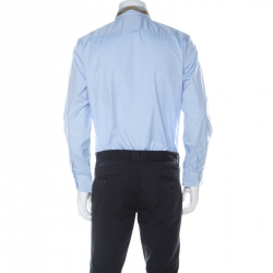 مملوكة مسبقًا  قميص غوتشي اوكسفورد دوك بياقة تنين قطن أزرق فاتح XL