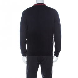 Gucci Ink Blue Wool Web Stripe Detail Open Front Cardigan XL