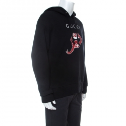 Pre Owned Gucci Black Mouth Print Cotton Hooded Sweatshirt M