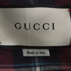 Gucci Red and Navy Blue Plaid Flannel Embroidered Oversized Shirt M 