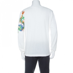 Gucci White Logo Print Cotton Dragon Embroidered Long Sleeve T-Shirt M