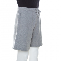 Gucci Grey Cotton Logo Print Loopback Wide Leg Drawstring Shorts S 