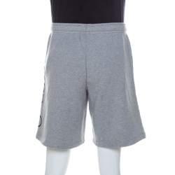 Gucci Grey Cotton Logo Print Loopback Wide Leg Drawstring Shorts S 
