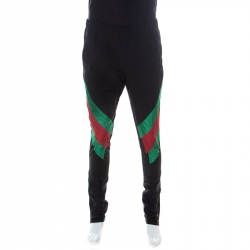 Gucci Black Synthetic Tech Web Stripe Sweatpants M