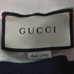 Gucci Navy Blue and White Striped Cotton Appliqued Long Sleeve Polo T-Shirt M