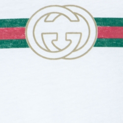 Pre Owned Gucci White Cotton Faded Logo Printed T-Shirt M