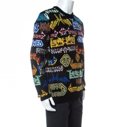 Gucci Black Wool Intarsia Knit Black Sabbath Sweater S