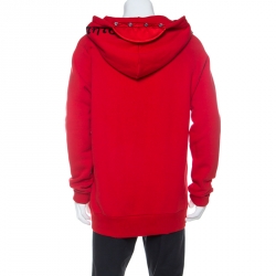 Pre Owned هودي غوتشي مزين إبزيم قطن جيرسيه و جلد أحمر M