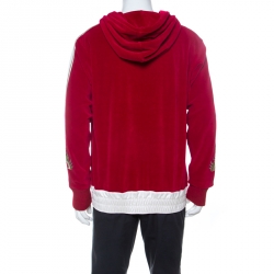 Pre Owned Gucci Red Velvet Dragon Appliqué Hoodie L