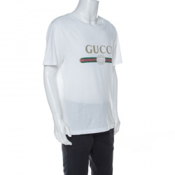 Gucci White Cotton Washed Out Logo Print T-Shirt M