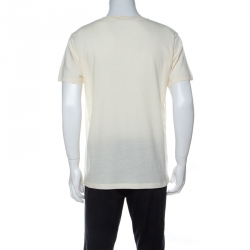 Pre Owned تي شيرت غوتشي مطبوع شعار الماركة سيتيز قطن كريمي M