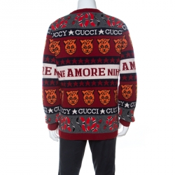 Gucci Red Wool Tiger Snake Striped Sweater S