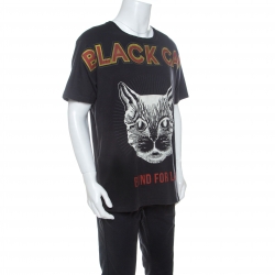 Gucci Charcoal Grey Cotton Worn In Effect Black Cat T-shirt L