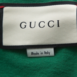 Gucci Green Baby Logo Print Cotton Distressed Detail T-Shirt M