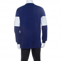 Gucci Navy Blue and White Striped Cotton Long Sleeve Polo T Shirt M