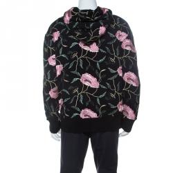 Gucci Black Cotton Floral Embroidered Hoodie L