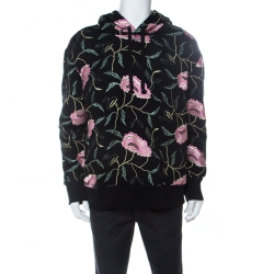 Gucci Black Cotton Floral Embroidered Hoodie L