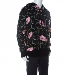 Gucci Black Cotton Floral Embroidered Hoodie L