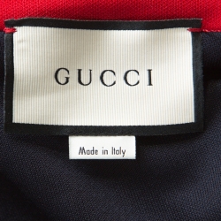 Gucci Navy Blue Cotton Blend Embroidery Detail Front Zip Track Jacket L
