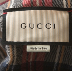 Gucci Red and Beige Dragon Embroidered Check Wool Shirt M