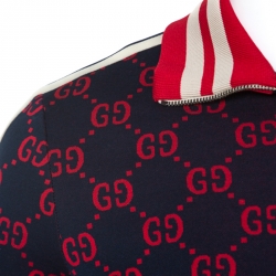 Gucci Navy Blue Monogram Pattern Cotton Contrast Trim Track Jacket M