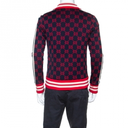 Gucci Navy Blue Monogram Pattern Cotton Contrast Trim Track Jacket M